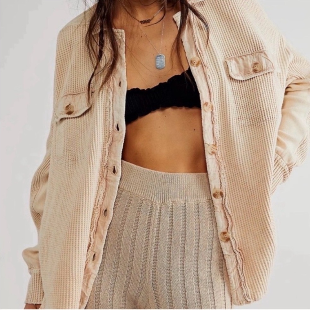 Free People One Scout Waffle Knit button down